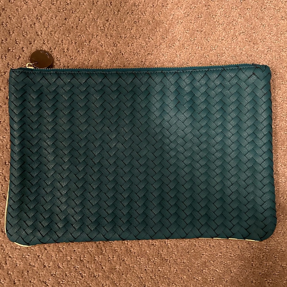 Deux lux teal woven clutch